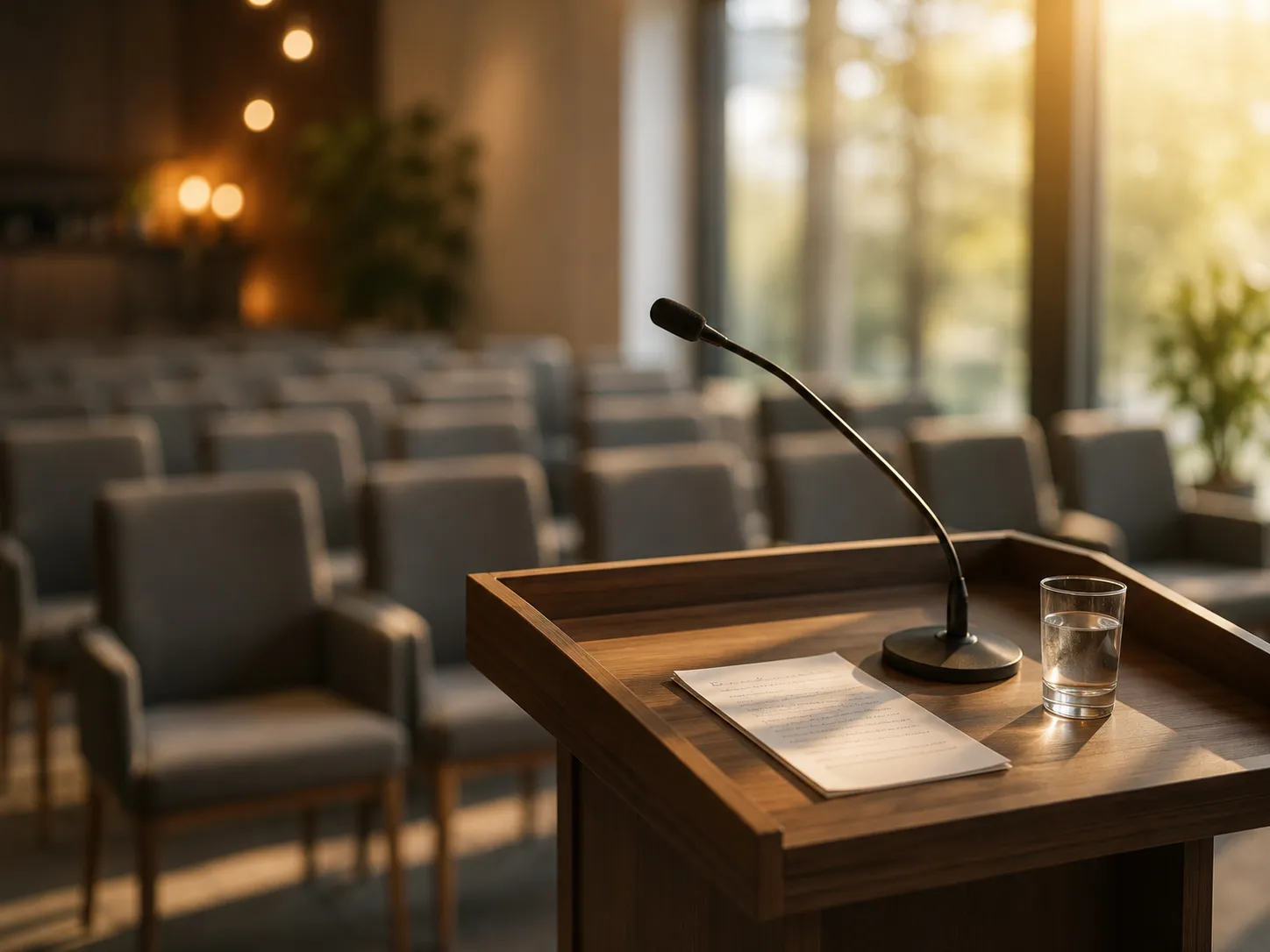 Blick vom Podium auf leere Stühle
