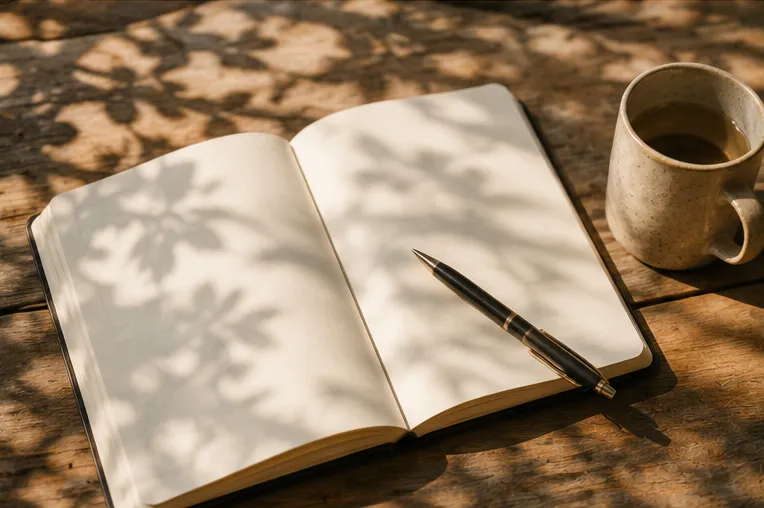 Notizbuch und Tasse